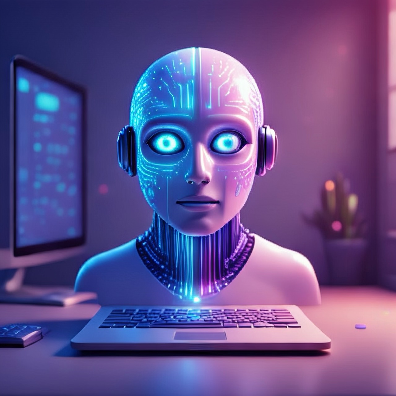 AI created human form at a computer keyboard