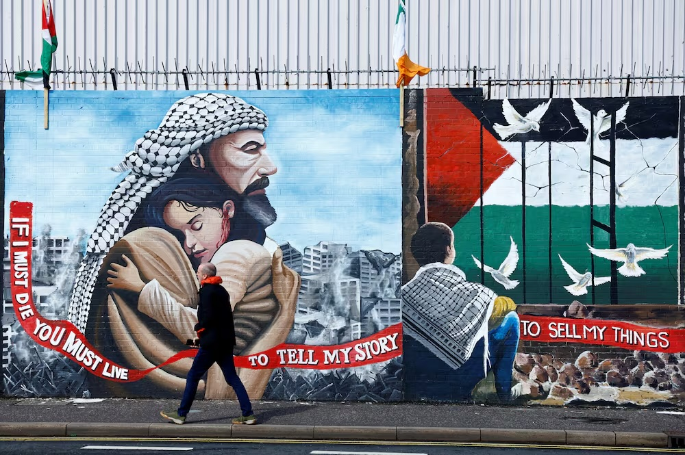 Pro-Palestine murals in Ireland, including lines from a poem by Refaat Alareer